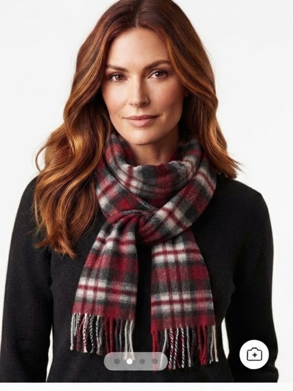 Red Black Gray Plaid Fringe Scarf – Soft Cozy Winter Scarf